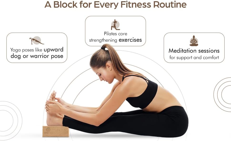 ORW Cork Yoga Block, FSC Natural Cork, Heavy, Non Slip, 9”x6”x3”, 1.5lb, Pilates
