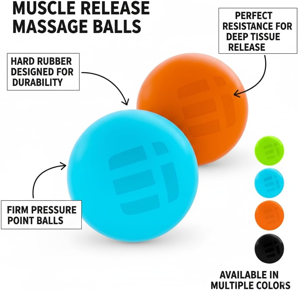 Massage Lacrosse Balls for Deep Tissue Relief - Trigger Point Therapy Ball Set for Plantar Fasciitis, Myofascial Release for Back, Shoulder, Foot - Massage Ball Roller - 2 Pack (Blue/Orange)