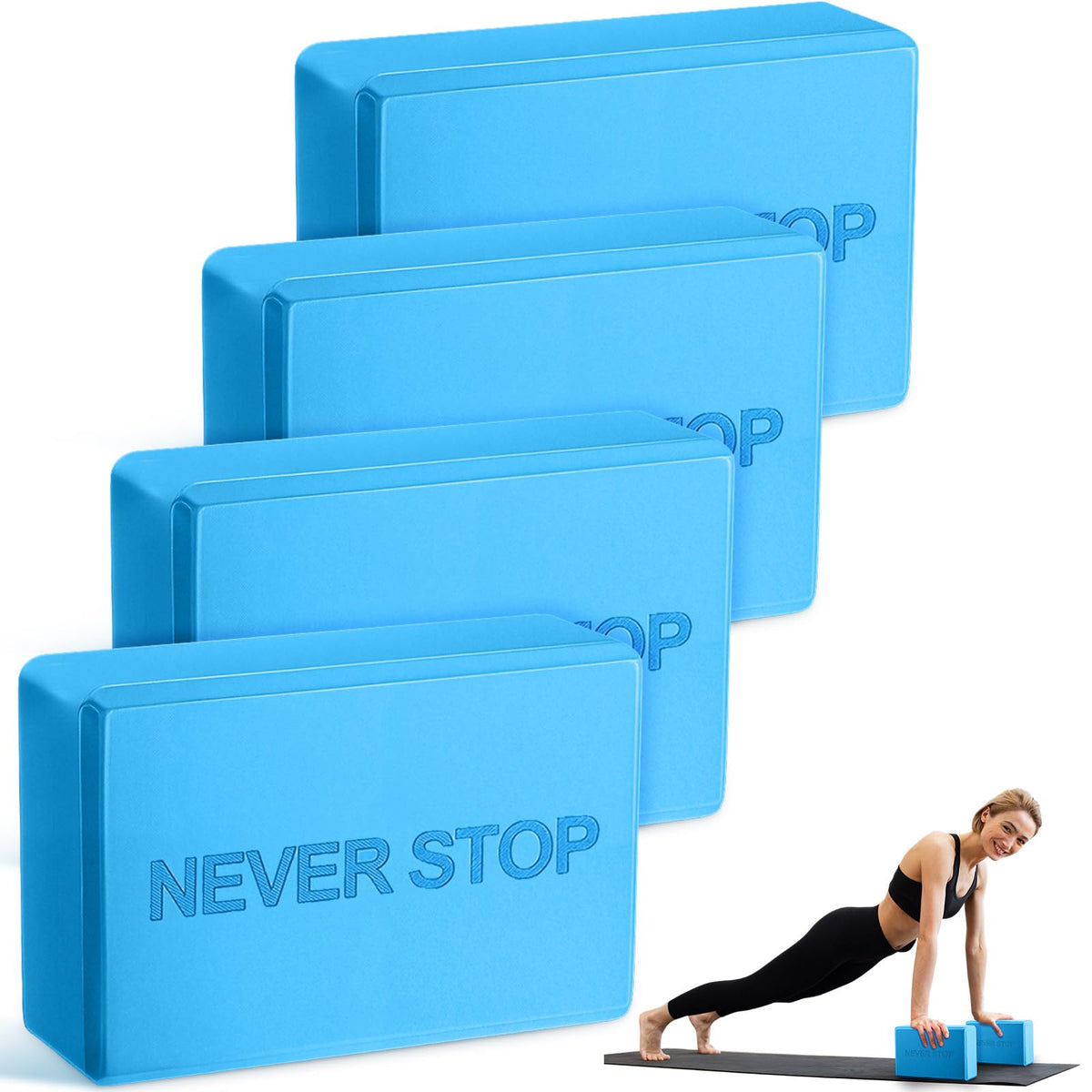 RoundFunny 4 Pack Yoga Blocks Non Slip Pilates Foam Brick