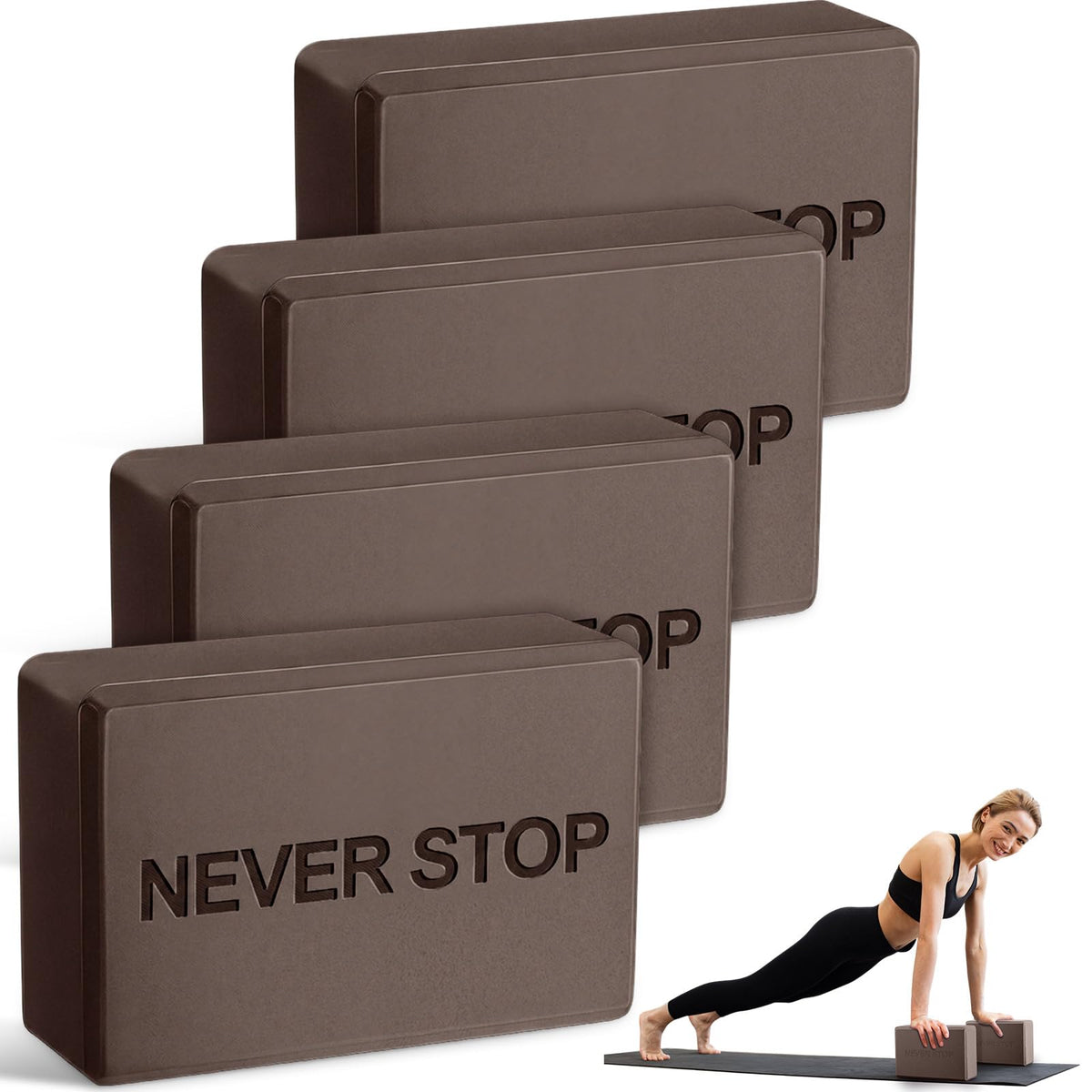 RoundFunny 4 Pack Yoga Blocks Non Slip Pilates Foam Brick