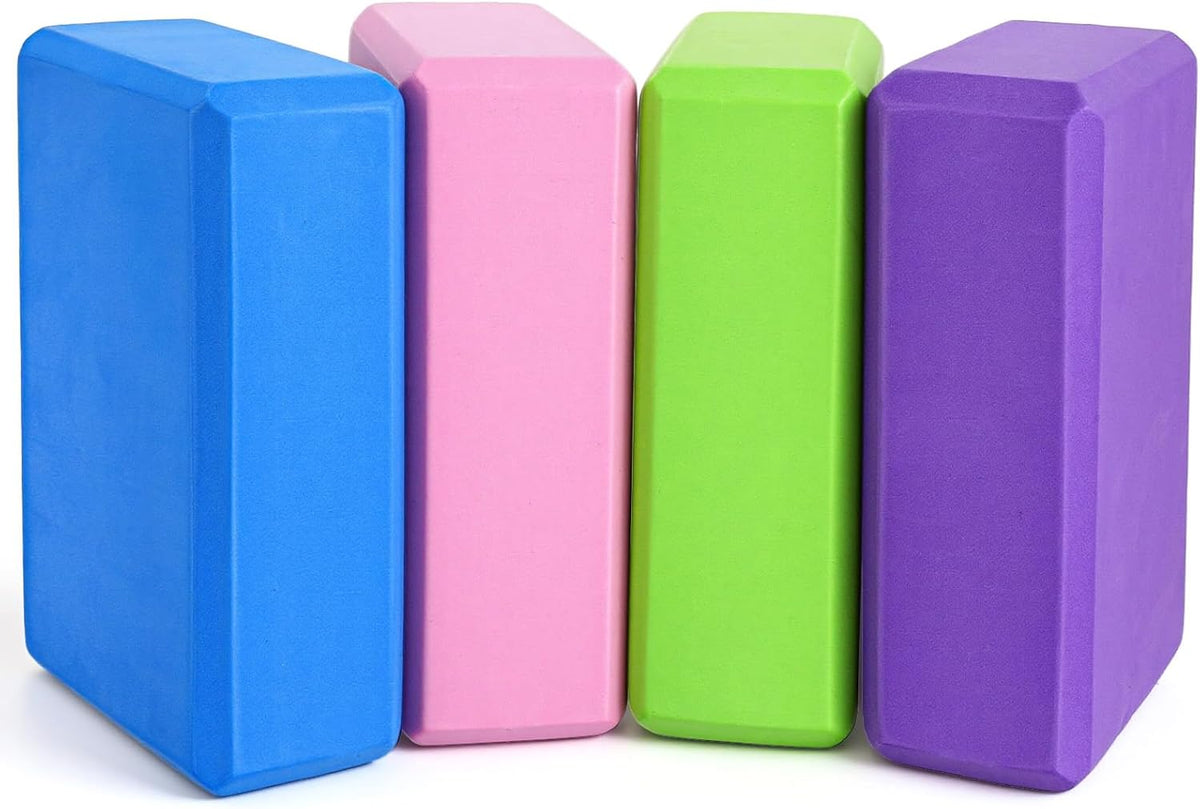 4 Pack Yoga Blocks, High Density Yoga Brick Foam Blocks for Pilates Workout, Improve Strength and Aid Balance and Flexibility, Soft Non Slip Surface for Pilates and Meditation (Multicolor)