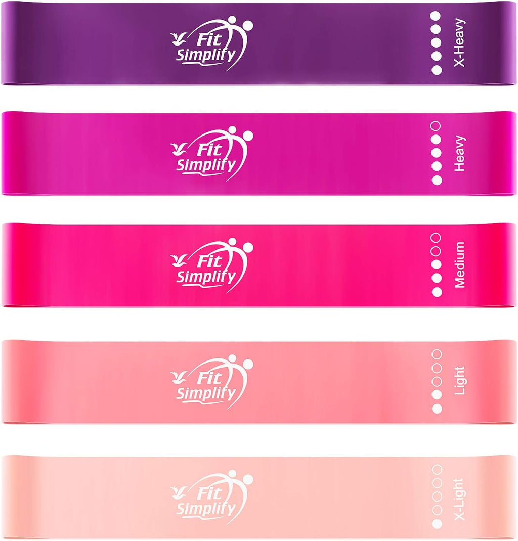 Fit Simplify Resistance Loop Exercise Bands with Instruction Guide and Carry Bag, Set of 5