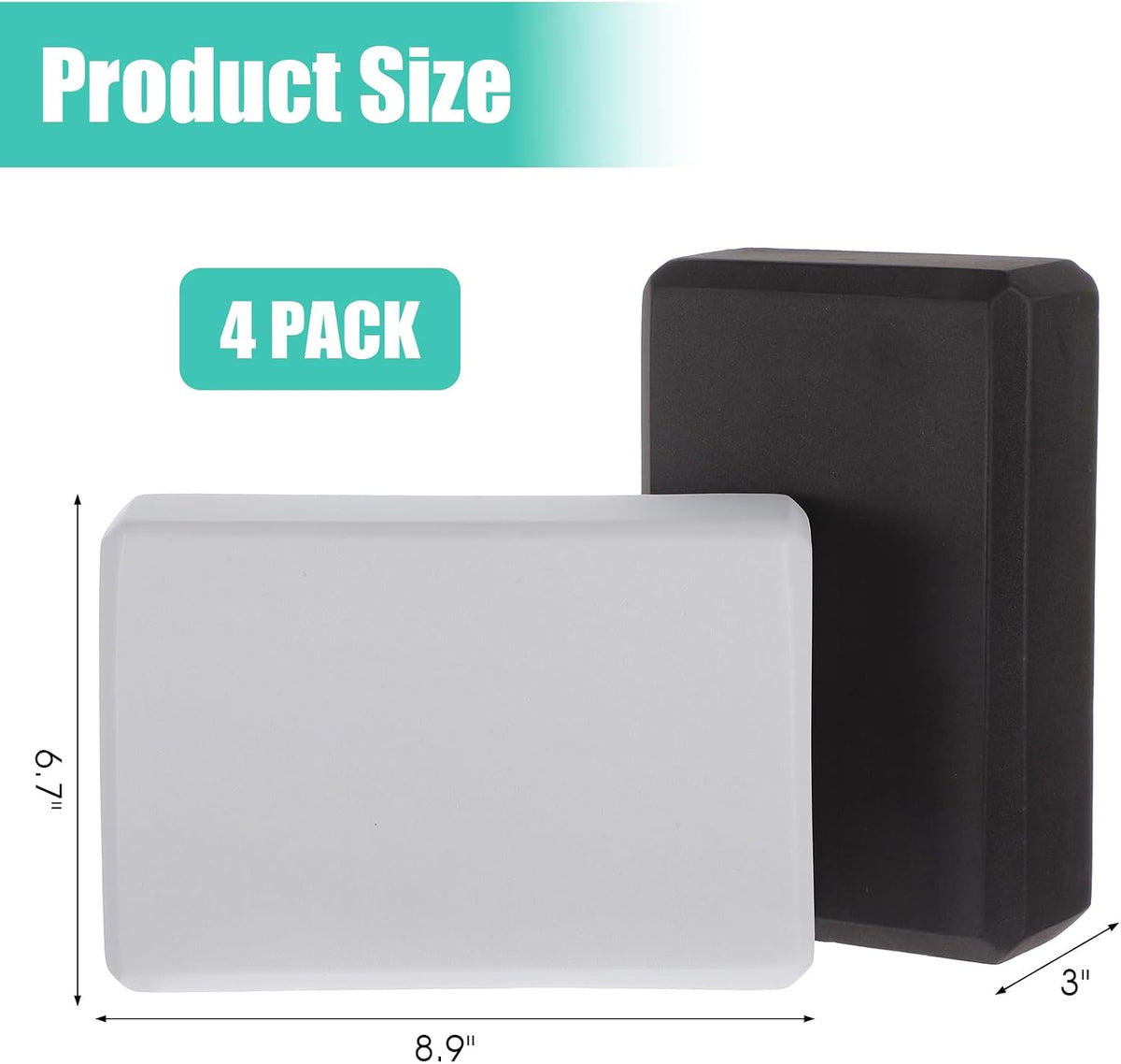 4 Pack Yoga Blocks, High Density EVA Foam Blocks for Strength, Flexibility and Balance, Non-Slip Surface for Yoga, Pilates, Meditation (8.9x6.7x3 Inches, 2 Black + 2 Gray)