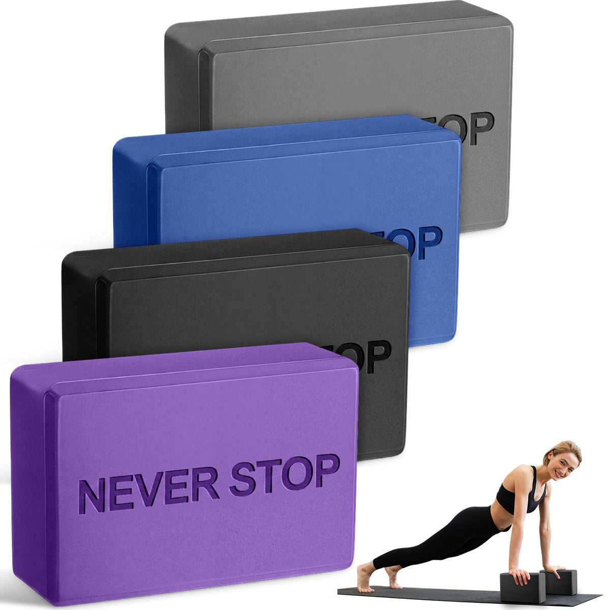 RoundFunny 4 Pack Yoga Blocks Non Slip Pilates Foam Brick