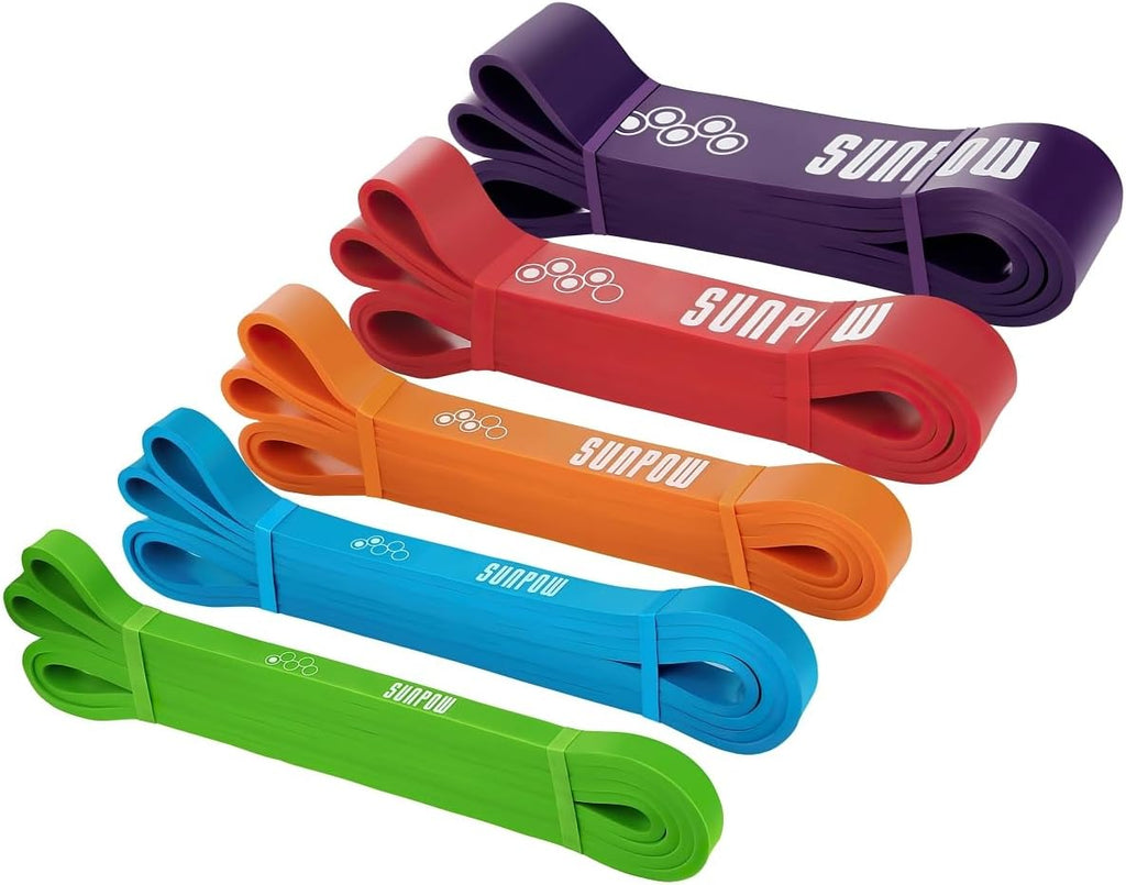SUNPOW Pull Up Assistance Bands Set of 5 Resistance Heavy Duty Workout Exercise Stretch Fitness Bands Assist Set for Body, Instruction Guide and Carry Bag Included
