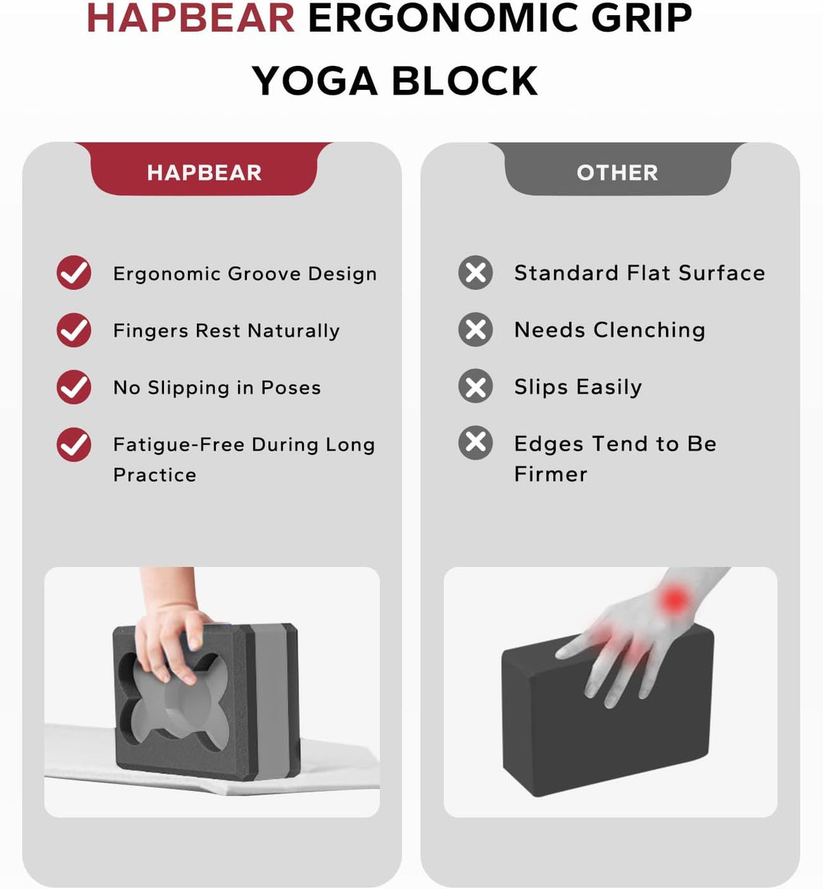 HAPBEAR Yoga Blocks 2 Pack - 9x6x3in High-Density EVA Foam with Non-Slip Textured Surface, Supportive for Deep Stretching & Lightweight - Ideal for Yoga, Pilates, Stretching Exercises