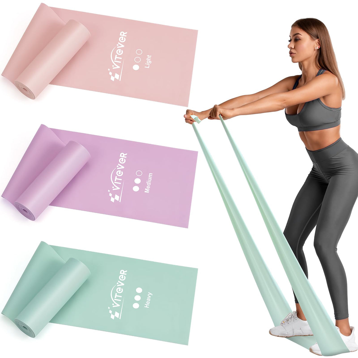 Stretch Bands for Exercise, Resistance Bands for Working Out, Exercise Bands for Physical Therapy, Pilates, Rehab, Stretch, Strength Training and Yoga Starter Set