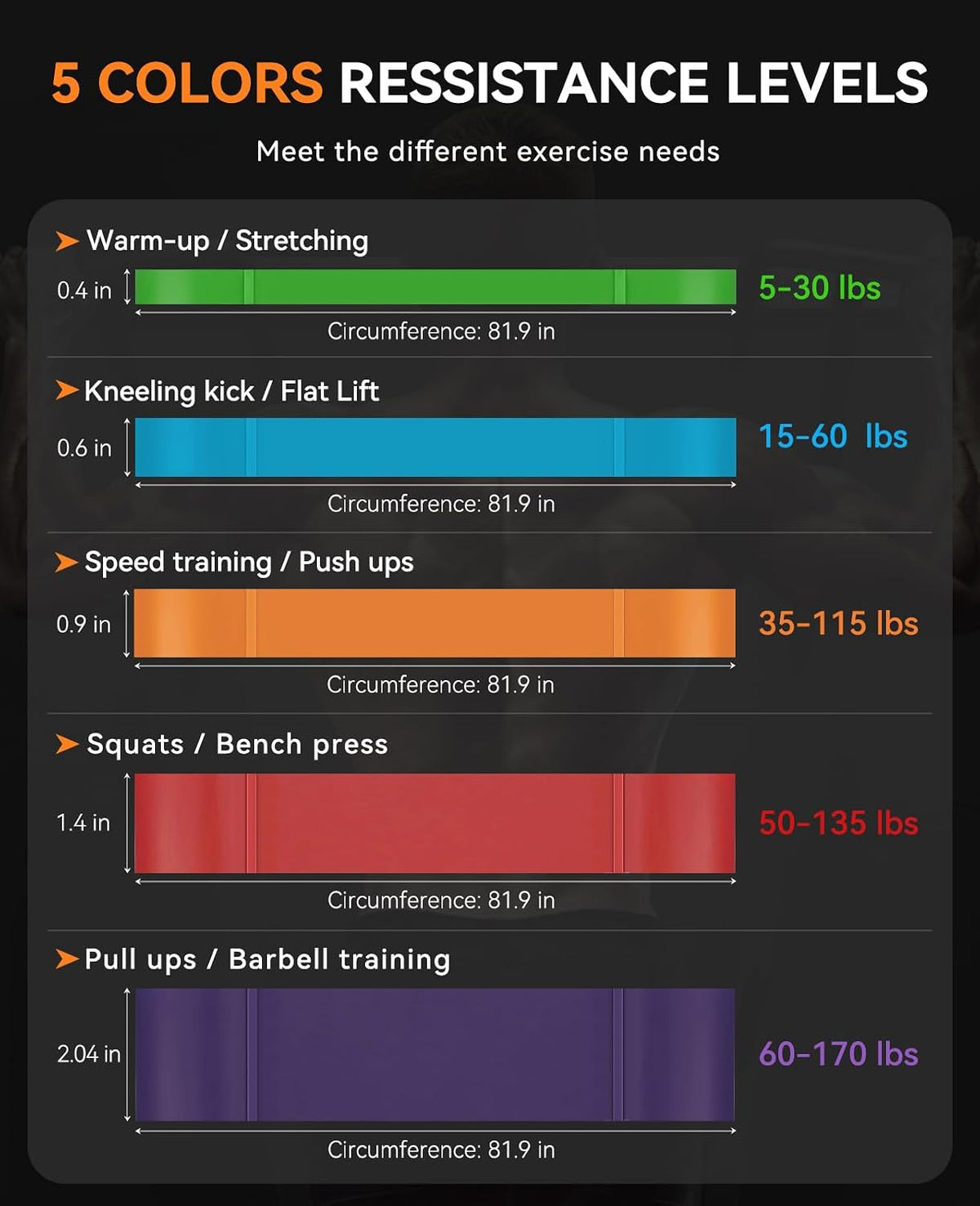 SUNPOW Pull Up Assistance Bands Set of 5 Resistance Heavy Duty Workout Exercise Stretch Fitness Bands Assist Set for Body, Instruction Guide and Carry Bag Included