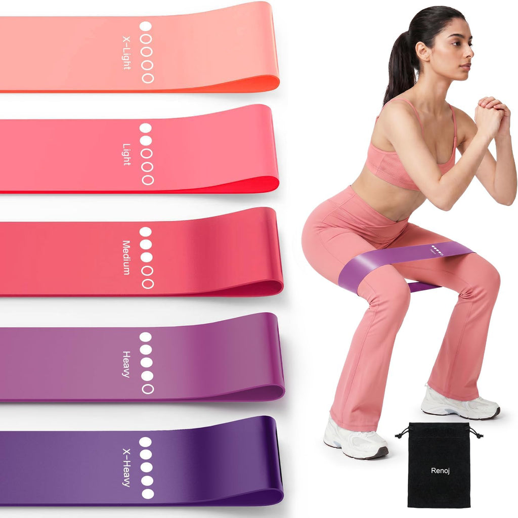 Resistance Bands for Working Out, 5-Pack Elastic Exercise Bands for Strength Training, Stretching, Workout; Home Gym Equipment for Women Men, Pilates Yoga Physical Therapy, Leg Glute Arm Exercise Kit