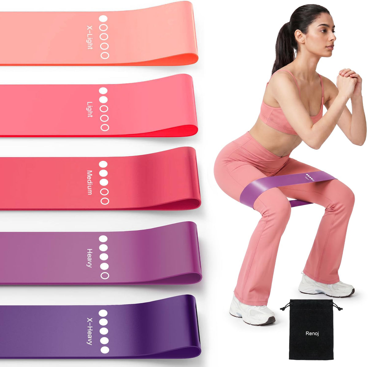 Resistance Bands for Working Out, 5-Pack Elastic Exercise Bands for Strength Training, Stretching, Workout; Home Gym Equipment for Women Men, Pilates Yoga Physical Therapy, Leg Glute Arm Exercise Kit