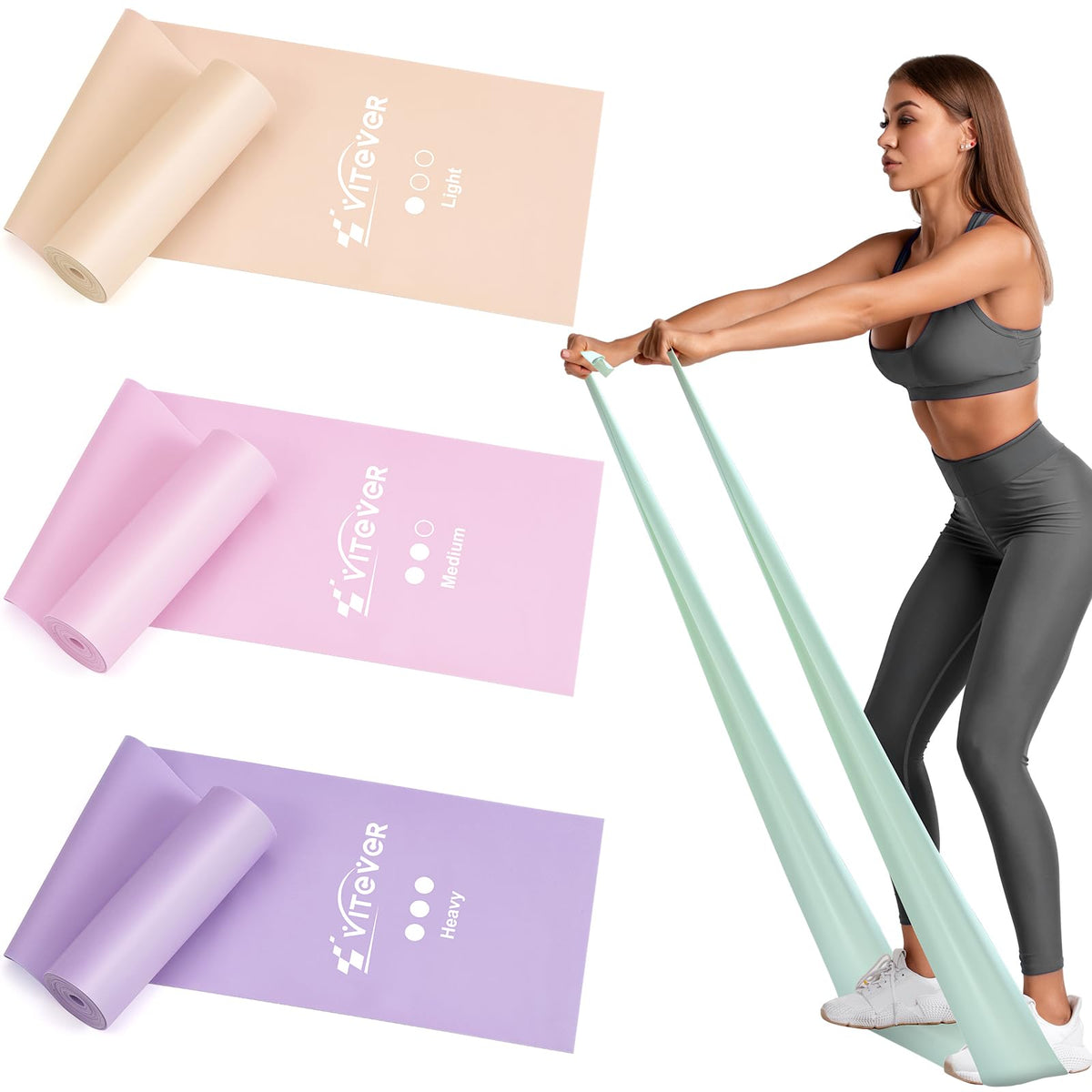 Stretch Bands for Exercise, Resistance Bands for Working Out, Exercise Bands for Physical Therapy, Pilates, Rehab, Stretch, Strength Training and Yoga Starter Set