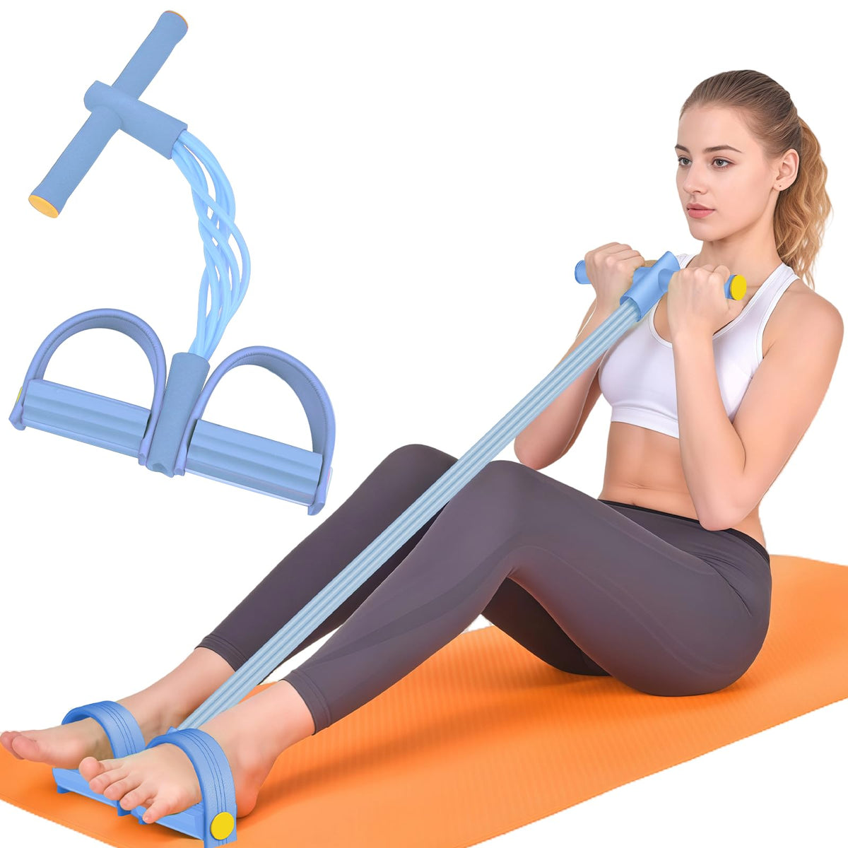 Pedal Resistance Band with Handles, 6-Tubes Natural Rubber Exercise Band