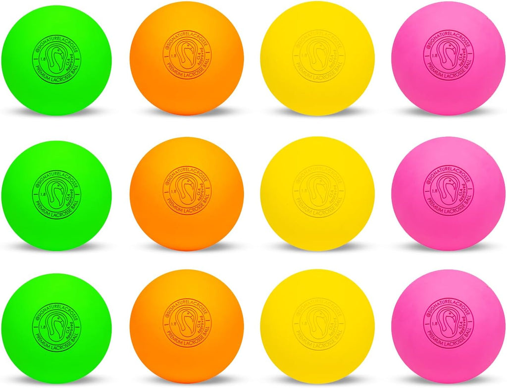 Signature Lacrosse Ball Set - Packs of 2, 4, 8, 12, and 100 - No Chemical Smell Massage Balls, Myofascial Release Tools, Back Roller, Muscle Knot Remover