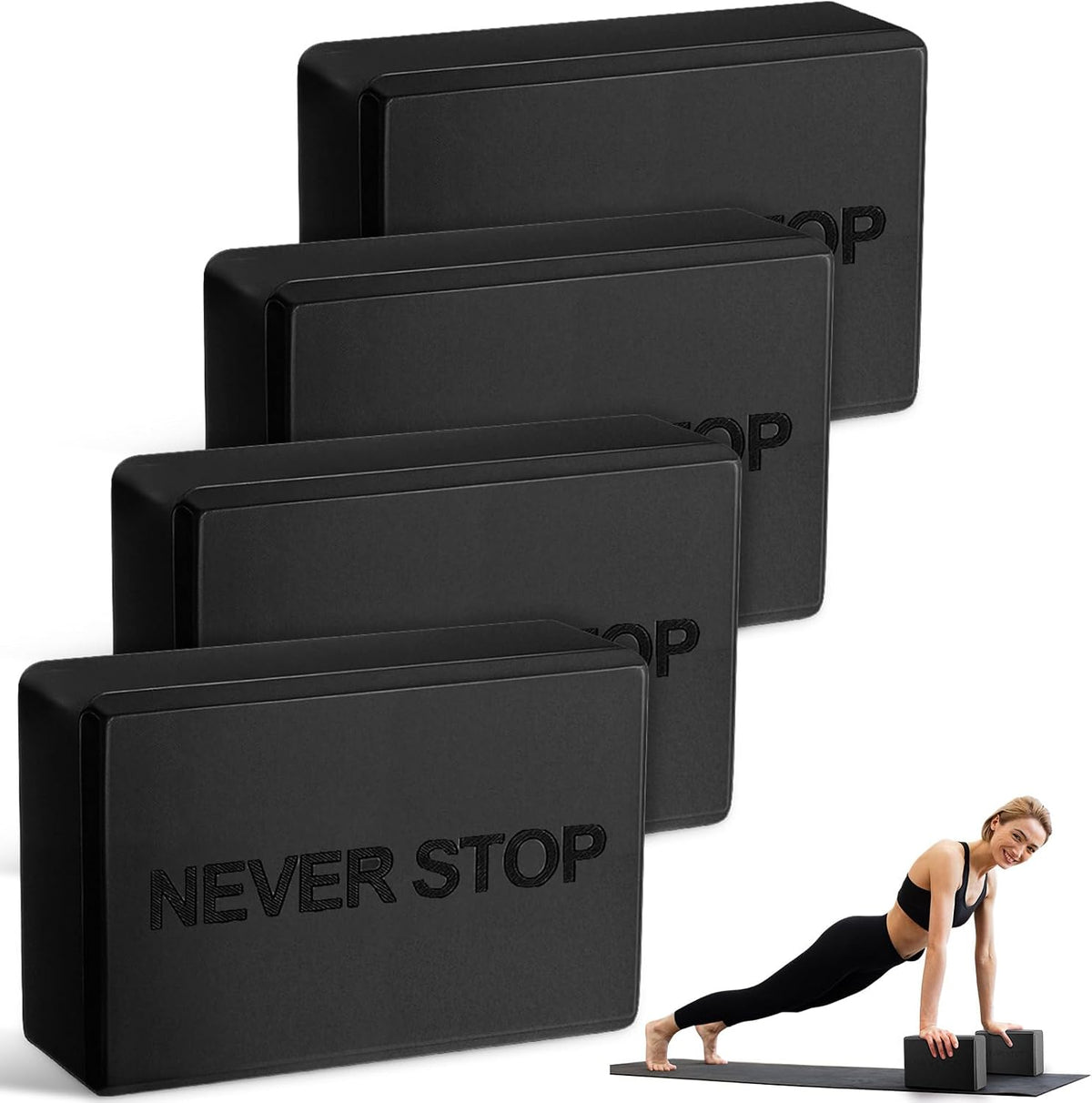 RoundFunny 4 Pack Yoga Blocks Non Slip Pilates Foam Brick