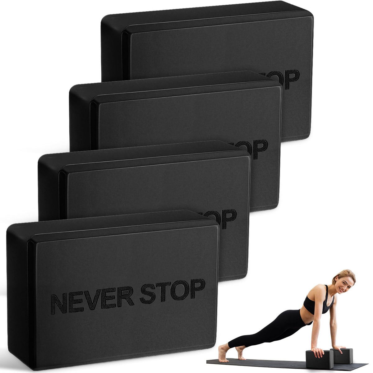 RoundFunny 4 Pack Yoga Blocks Non Slip Pilates Foam Brick