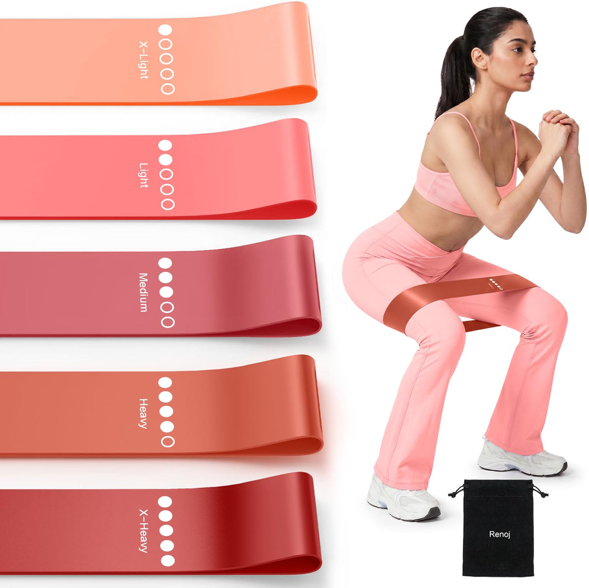 Resistance Bands for Working Out, 5-Pack Elastic Loop Exercise Bands for Strength Training Stretching, Home Gym Equipment for Pilates Yoga Physical Therapy, Leg Glute Arm Workout Kit for Women Men