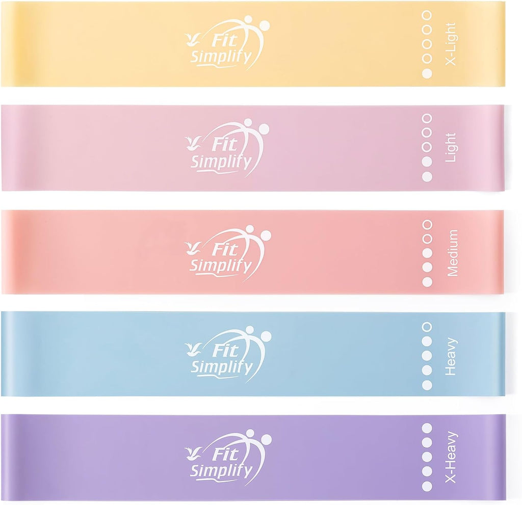 Fit Simplify Resistance Loop Exercise Bands with Instruction Guide and Carry Bag, Set of 5