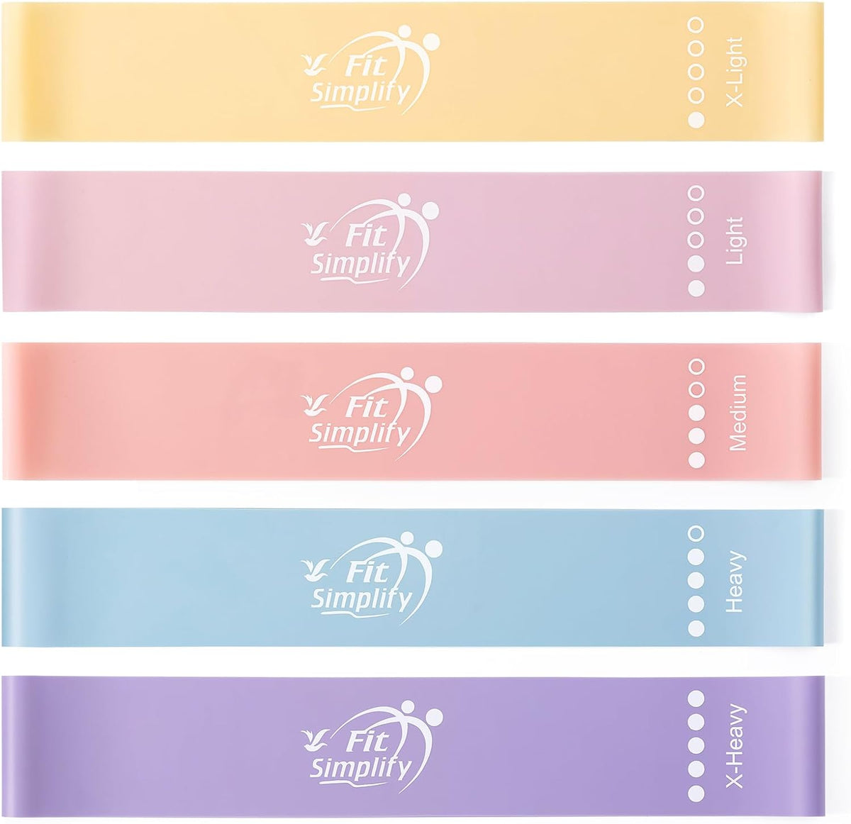 Fit Simplify Resistance Loop Exercise Bands with Instruction Guide and Carry Bag, Set of 5