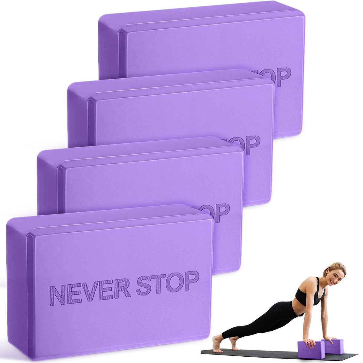 RoundFunny 4 Pack Yoga Blocks Non Slip Pilates Foam Brick