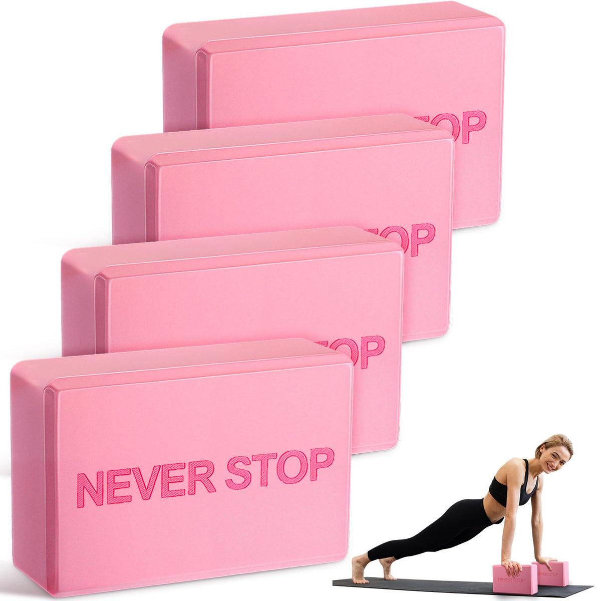 RoundFunny 4 Pack Yoga Blocks Non Slip Pilates Foam Brick