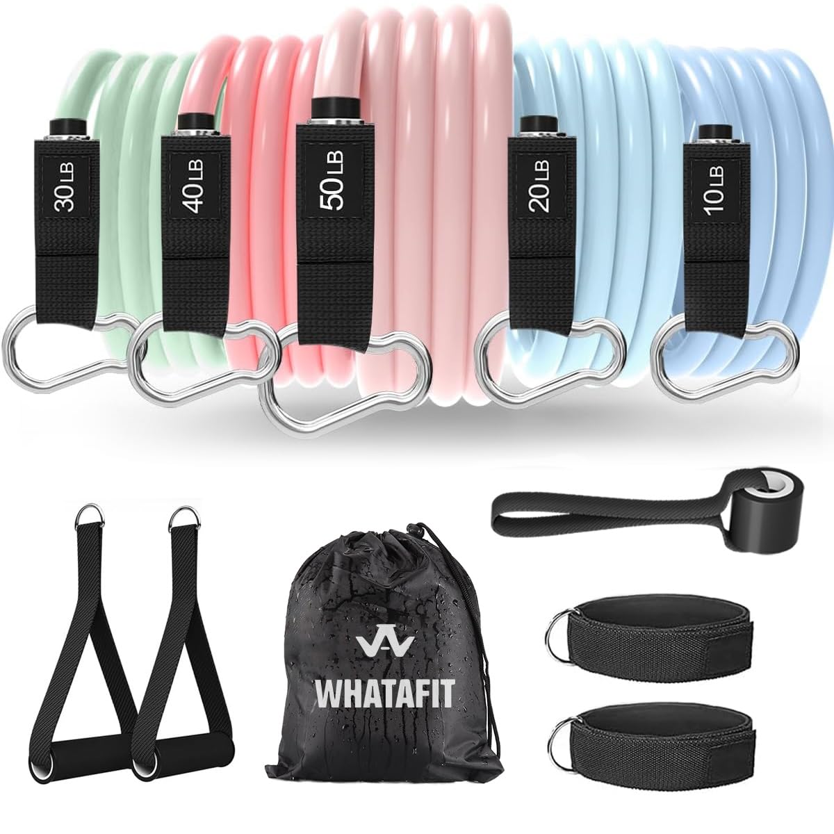 WHATAFIT Resistance Bands with Handles, 150 lb Exercise Bands Set