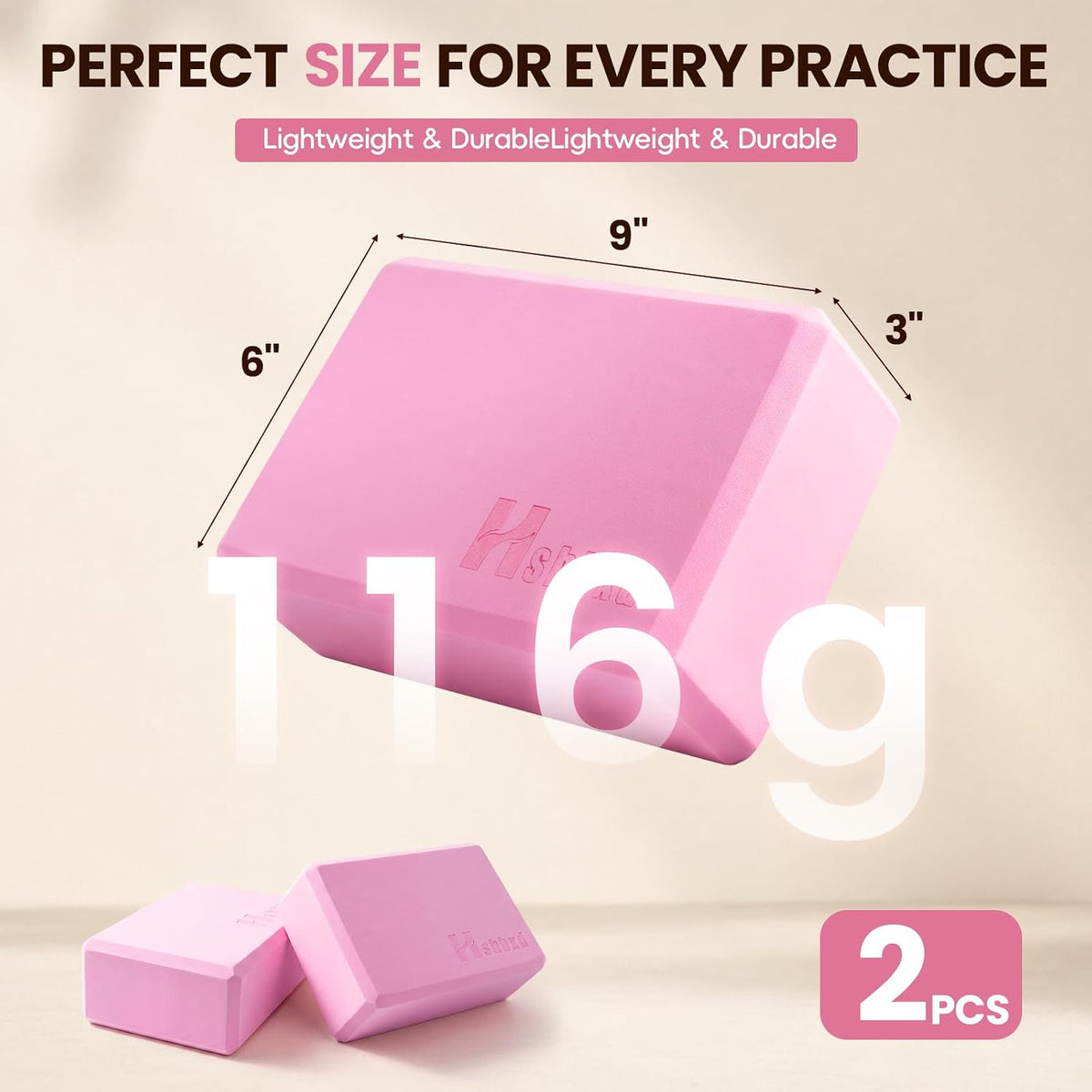 2 Pcs Yoga Blocks, High Density EVA Foam, Non-Slip, 9x6x3"
