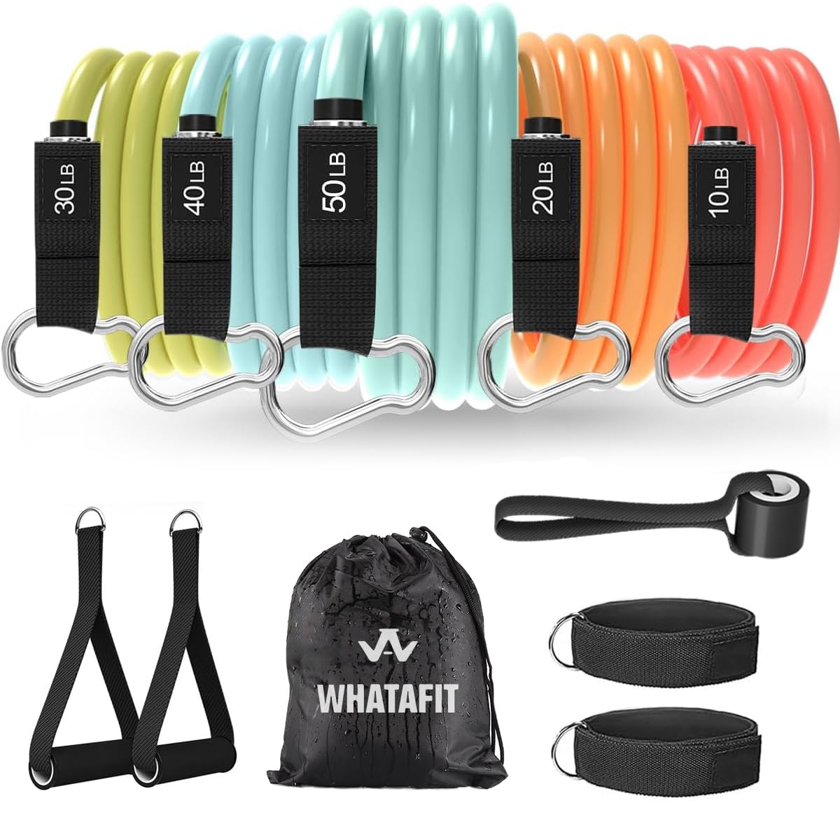 WHATAFIT Resistance Bands with Handles, 150 lb Exercise Bands Set