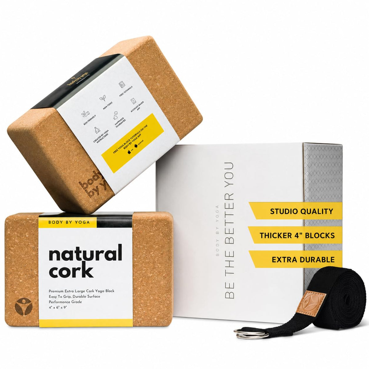 Cork Yoga Blocks 2 Pack – Premium Cork Grain, Highly Stable, Chip Resistant