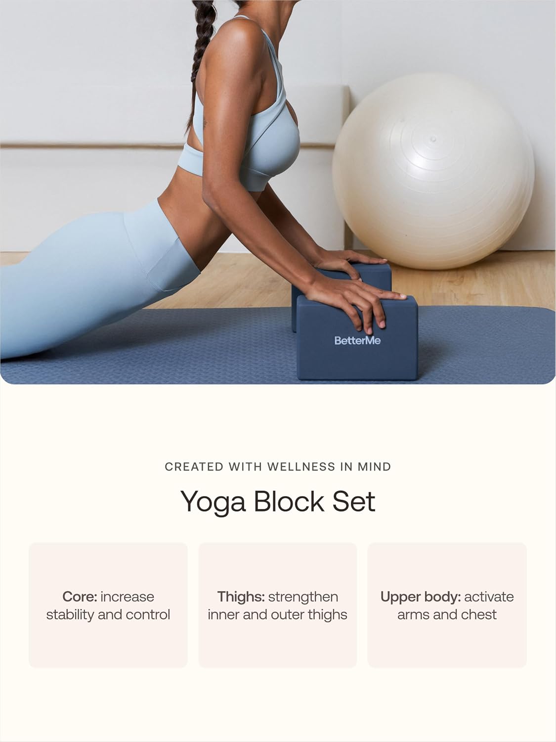 BetterMe Yoga Blocks Set of 2 – High Density Foam Yoga Blocks for Stretching, Pilates & Workouts – Lightweight Non-Slip Exercise Blocks for Flexibility & Balance