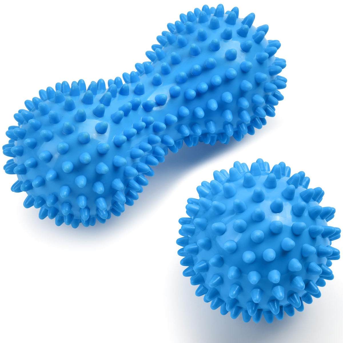 URAQT Spiky Massage Ball Set, 2 Pack Physical Therapy Massage Balls, Hard Lacrosse Ball & Spiky Massage Ball for Myofascial Release and Trigger Point Deep Tissue Massage (Blue)