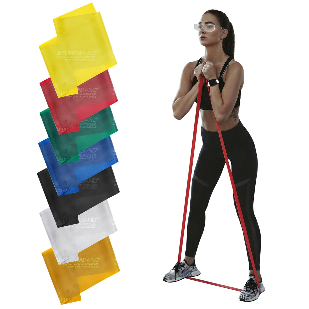 THERABAND Professional Latex Resistance Band Set, Pack of 7, 6 Ft