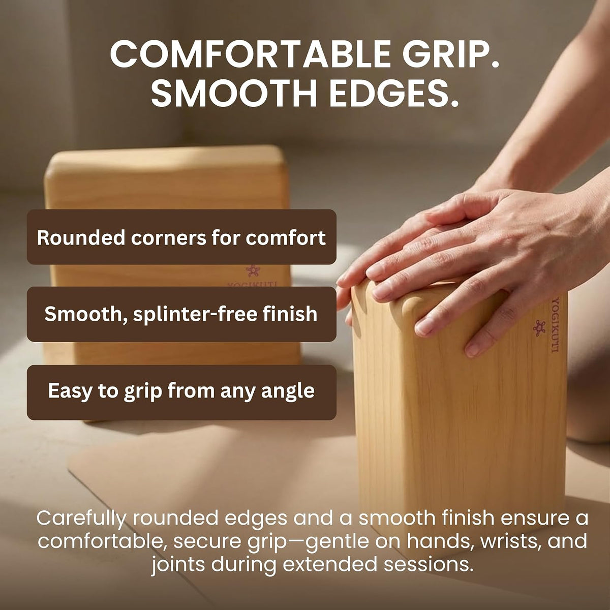Solid Wooden Yoga Blocks Set of 2 | Premium Pine Wood Iyengar Yoga Blocks | Solid, Durable & Smooth Rounded Edges | Wooden Yoga Props for Stretching, Balance, Alignment & Home Studio Practice