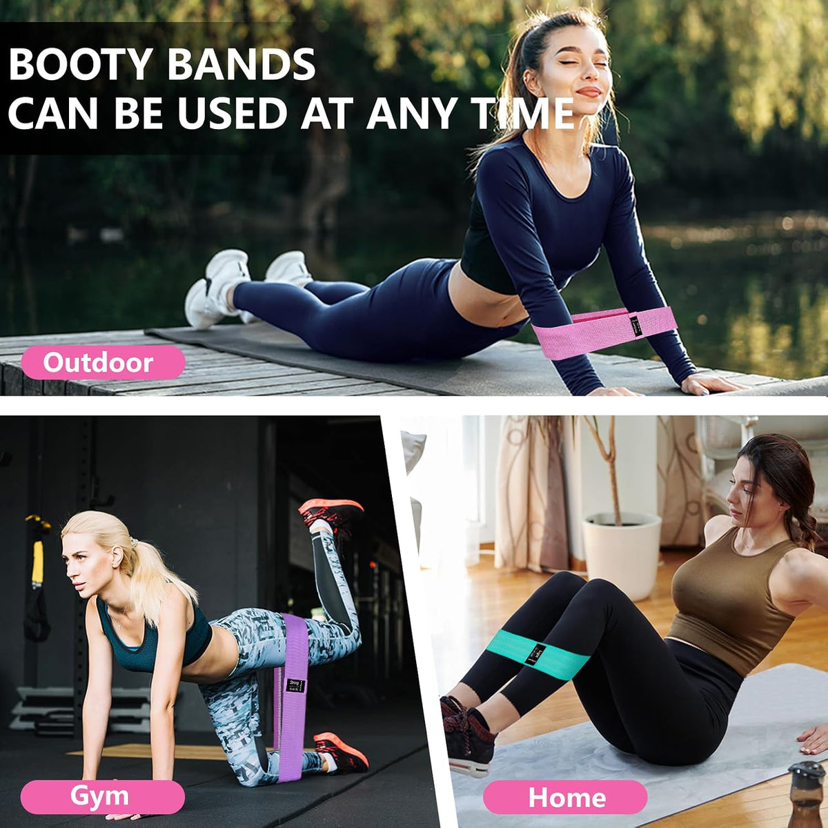Exercise Bands, 3 Levels Fabric Resistance Bands for Working Out, Workout Bands Resistance for Women & Men, Multi-Colored Fabric Booty Bands for Leg Strength Training, Rehab, Yoga