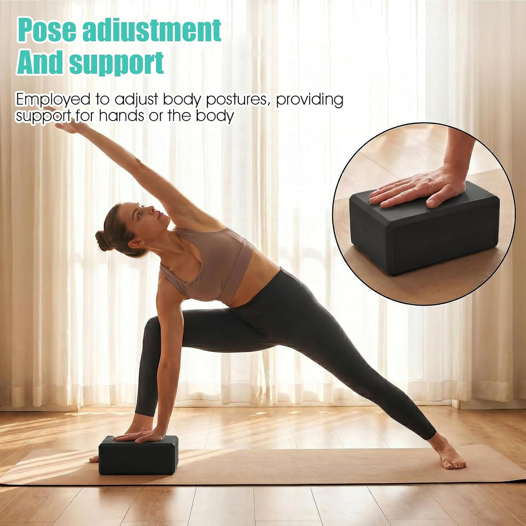 4 Pack Yoga Blocks, High Density EVA Foam Blocks for Strength, Flexibility and Balance, Non-Slip Surface for Yoga, Pilates, Meditation (8.9x6.7x3 Inches, 2 Black + 2 Gray)