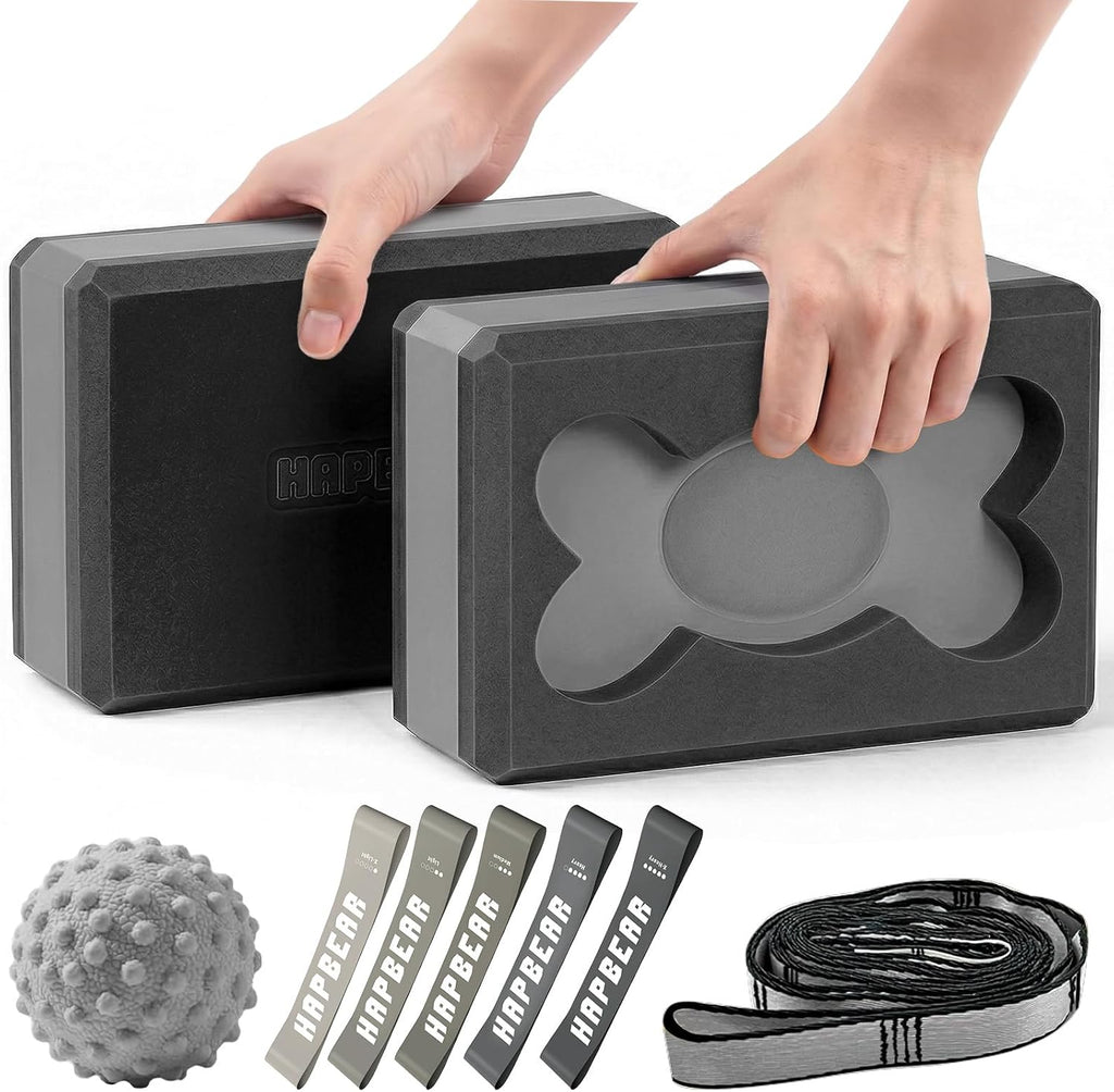 HAPBEAR Yoga Blocks 2 Pack - 9x6x3in High-Density EVA Foam with Non-Slip Textured Surface, Supportive for Deep Stretching & Lightweight - Ideal for Yoga, Pilates, Stretching Exercises