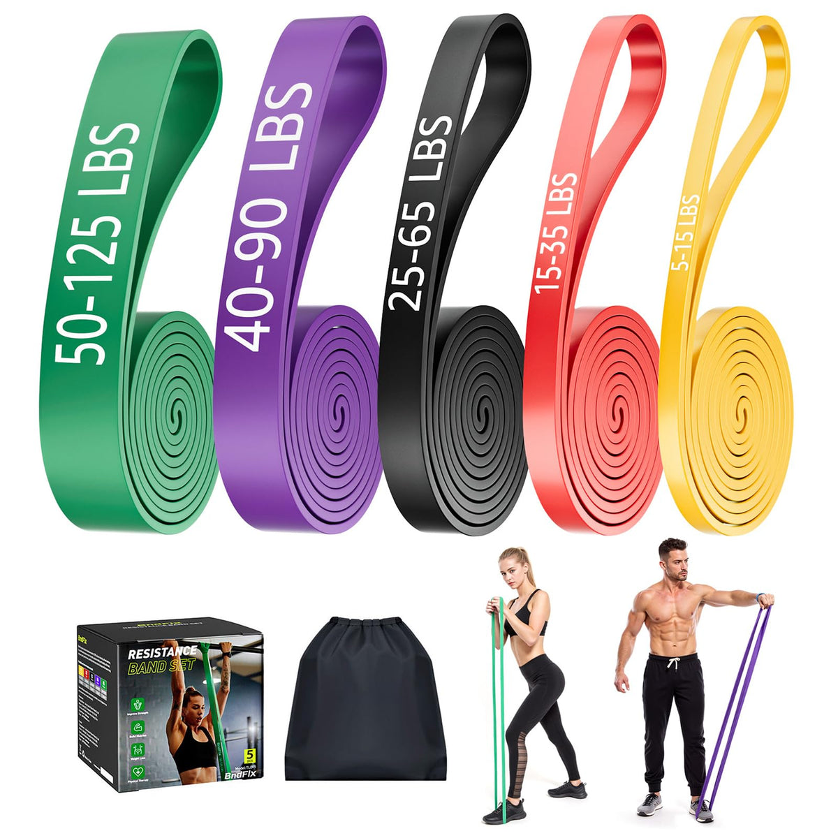Dapofajo Resistance Bands for Working Out: 5-Level Anti-Snap Silicone Bands