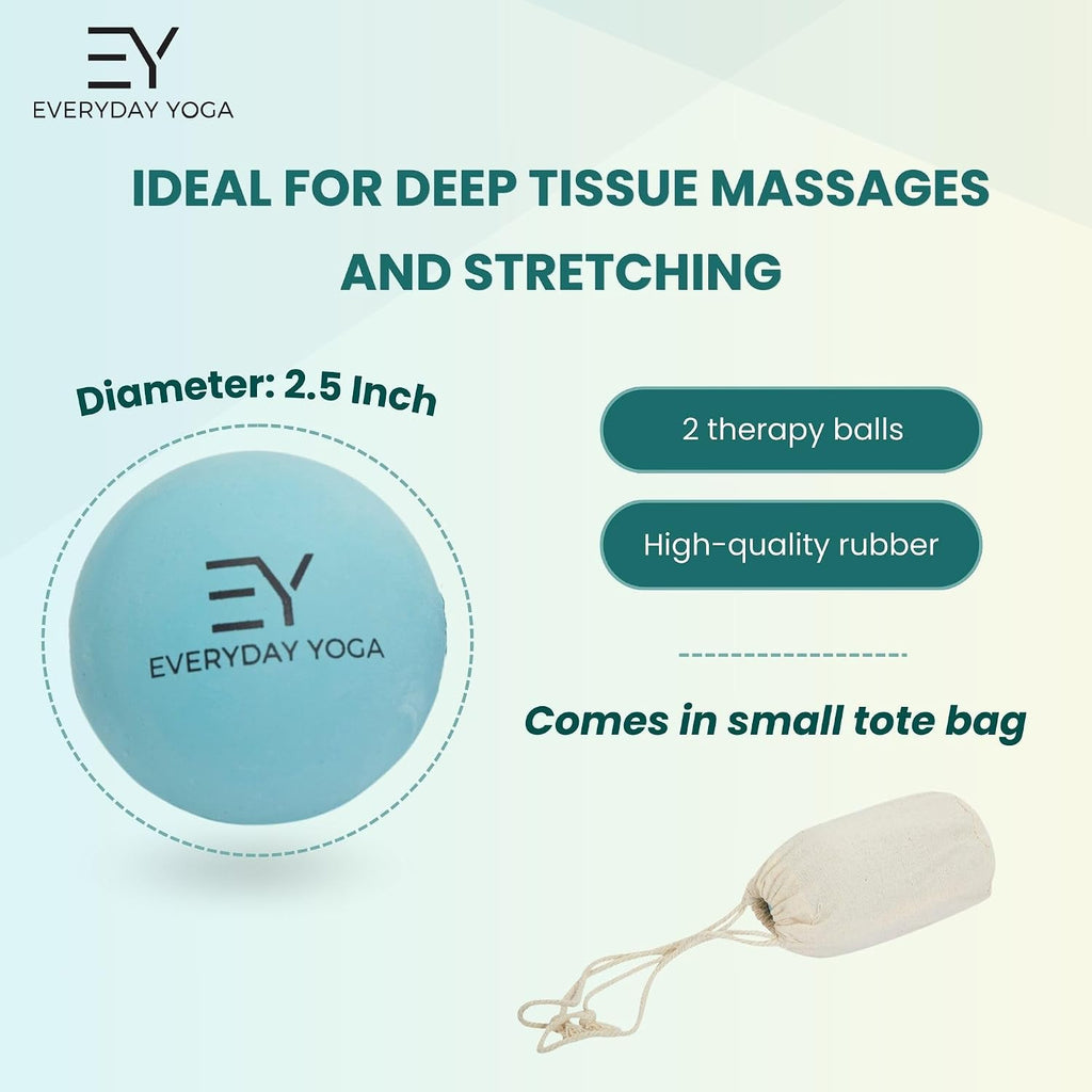 Everyday Yoga 2.5 Inch Massage Therapy Ball Set with Tote Bag - Aqua