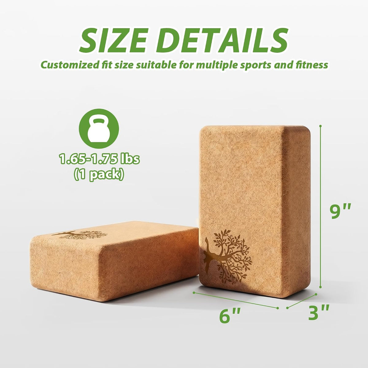 Cork Yoga Blocks 2 Pack Set, Natural High Density Non Slip Cork Yoga Bricks