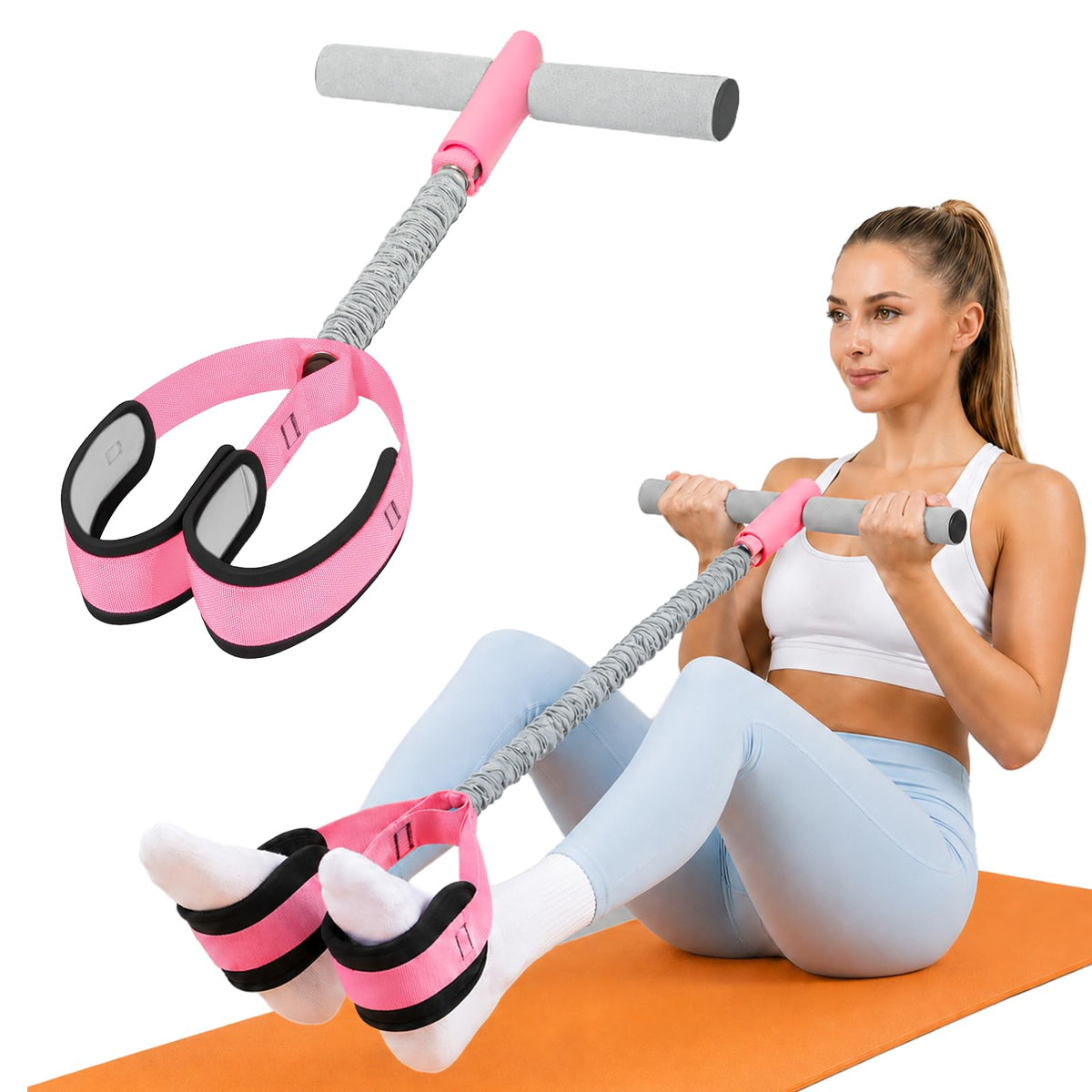 Pedal Resistance Band with Handles, 6-Tubes Natural Rubber Exercise Band