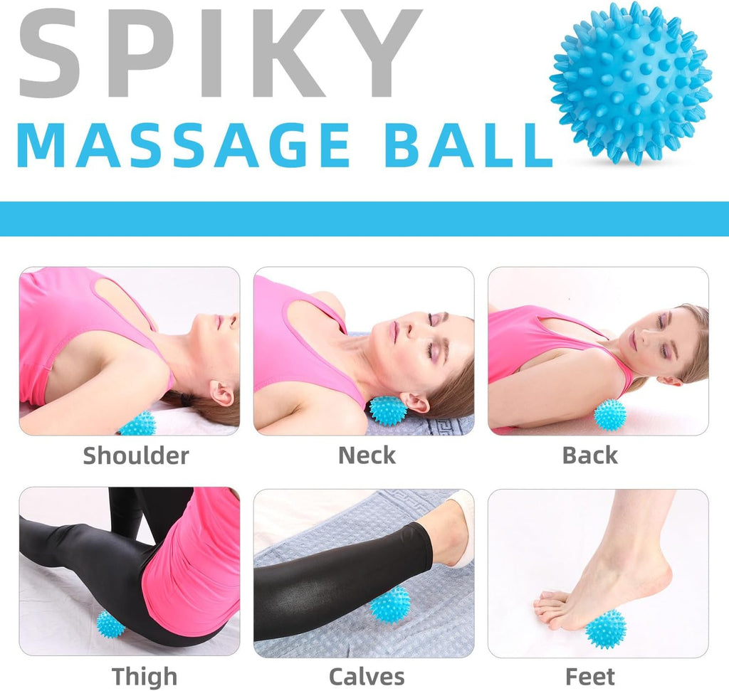 Massage Ball Set, Spiky Ball & Lacrosse Ball for Body Massage, Muscle Relief, Deep Tissue, Myofascial Release, Massager for Neck, Shoulder, Back, Foot or Muscle Tension (Blue)