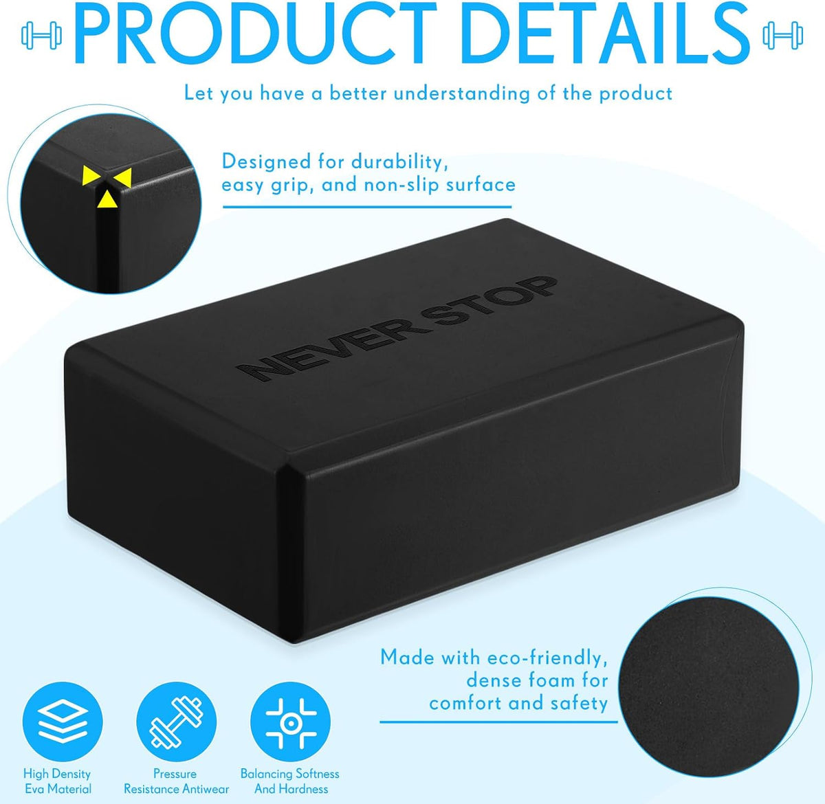 RoundFunny 4 Pack Yoga Blocks Non Slip Pilates Foam Brick