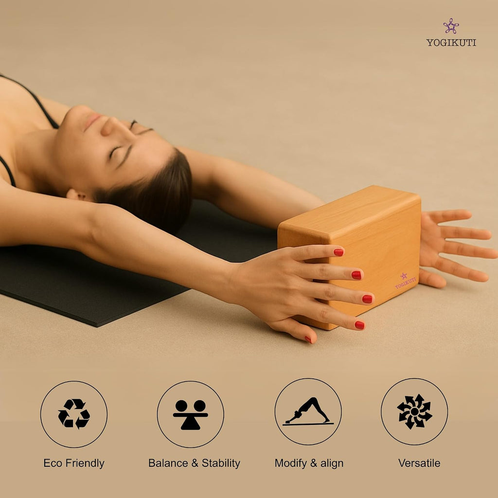 Solid Wooden Yoga Blocks Set of 2 | Premium Pine Wood Iyengar Yoga Blocks | Solid, Durable & Smooth Rounded Edges | Wooden Yoga Props for Stretching, Balance, Alignment & Home Studio Practice