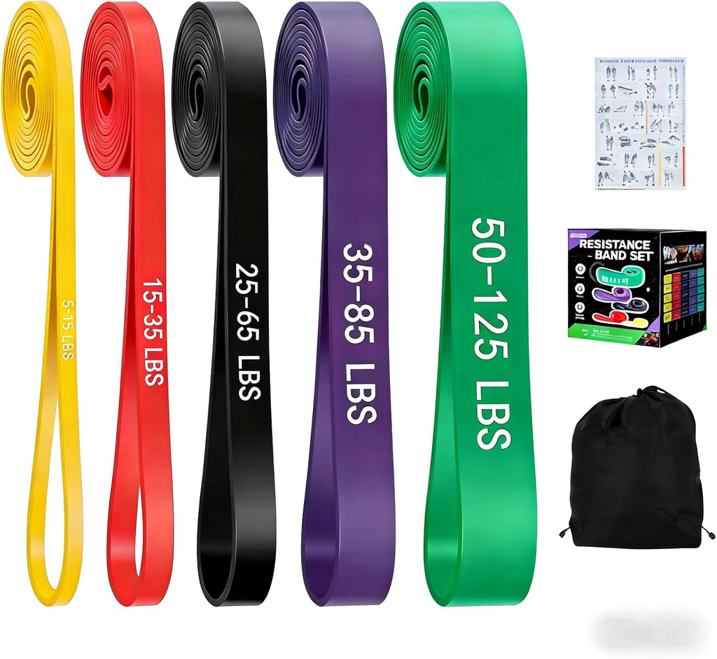 Pull Up Assistance Bands Set of 5 - Resistance Bands for Working Out, Exercise Bands for Pull Up Bands, Full Body Training, Muscle Building, Physical Therapy, Home & Gym Fitness for Men & Women