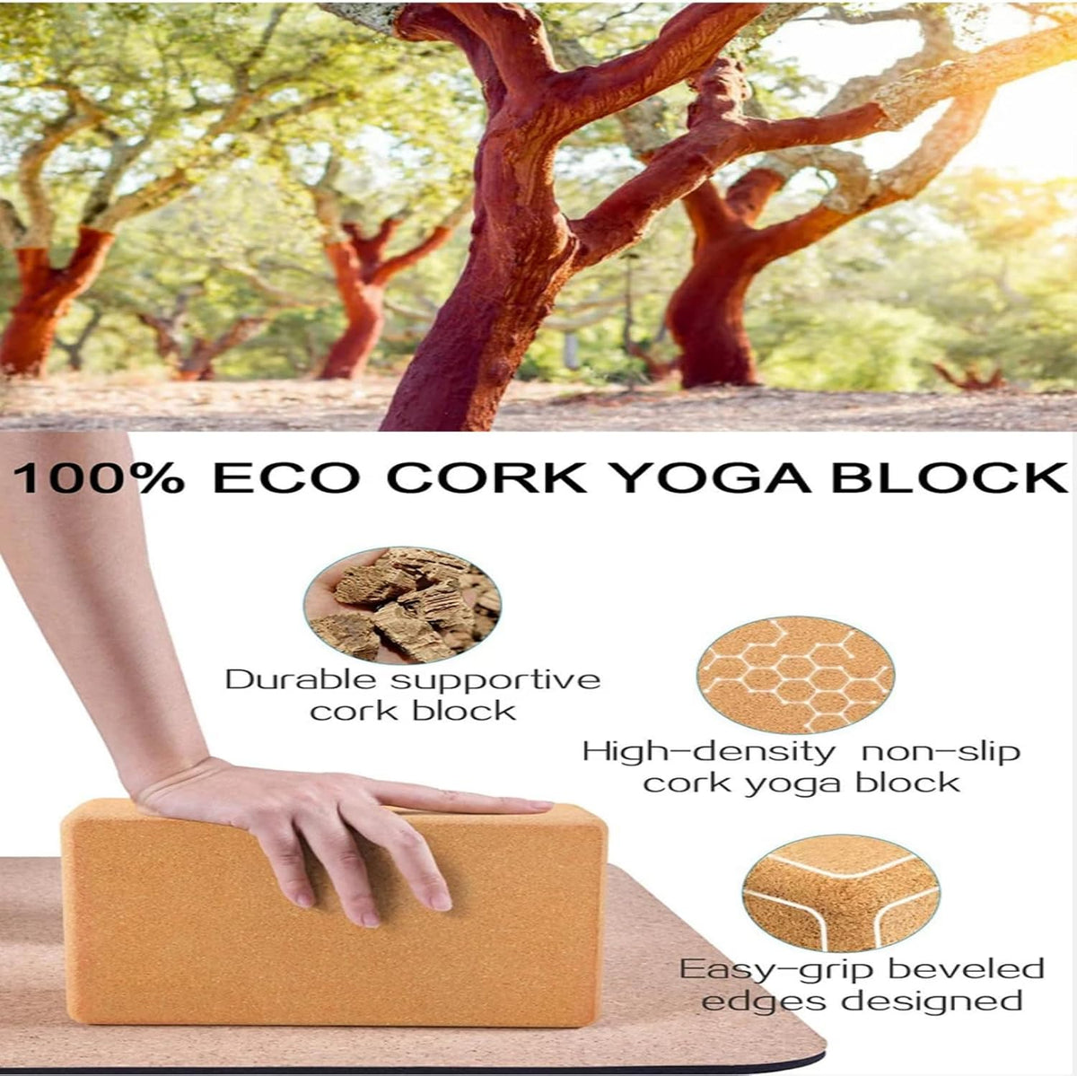 Cork Yoga Blocks, Natural Cork, High Density with Non Slip Surface, Eco-Friendly Accessories for Women, Ideal for Yoga, Pilates, Stretching…