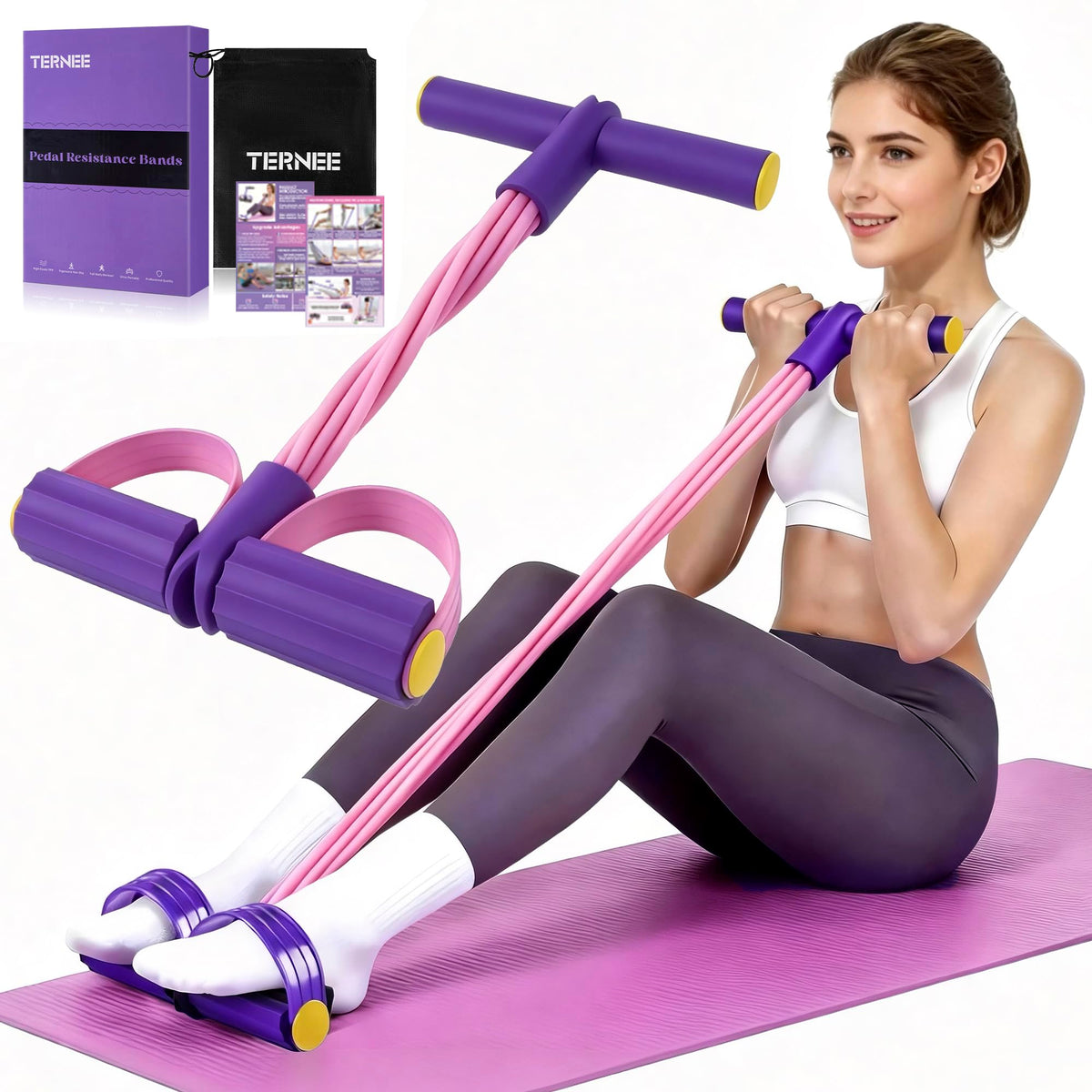 Pedal Resistance Band with Handle, Foot Pedal Resistance Band for Women, Multifunction Exercise Bands for Home Gym Full Body & Working Out
