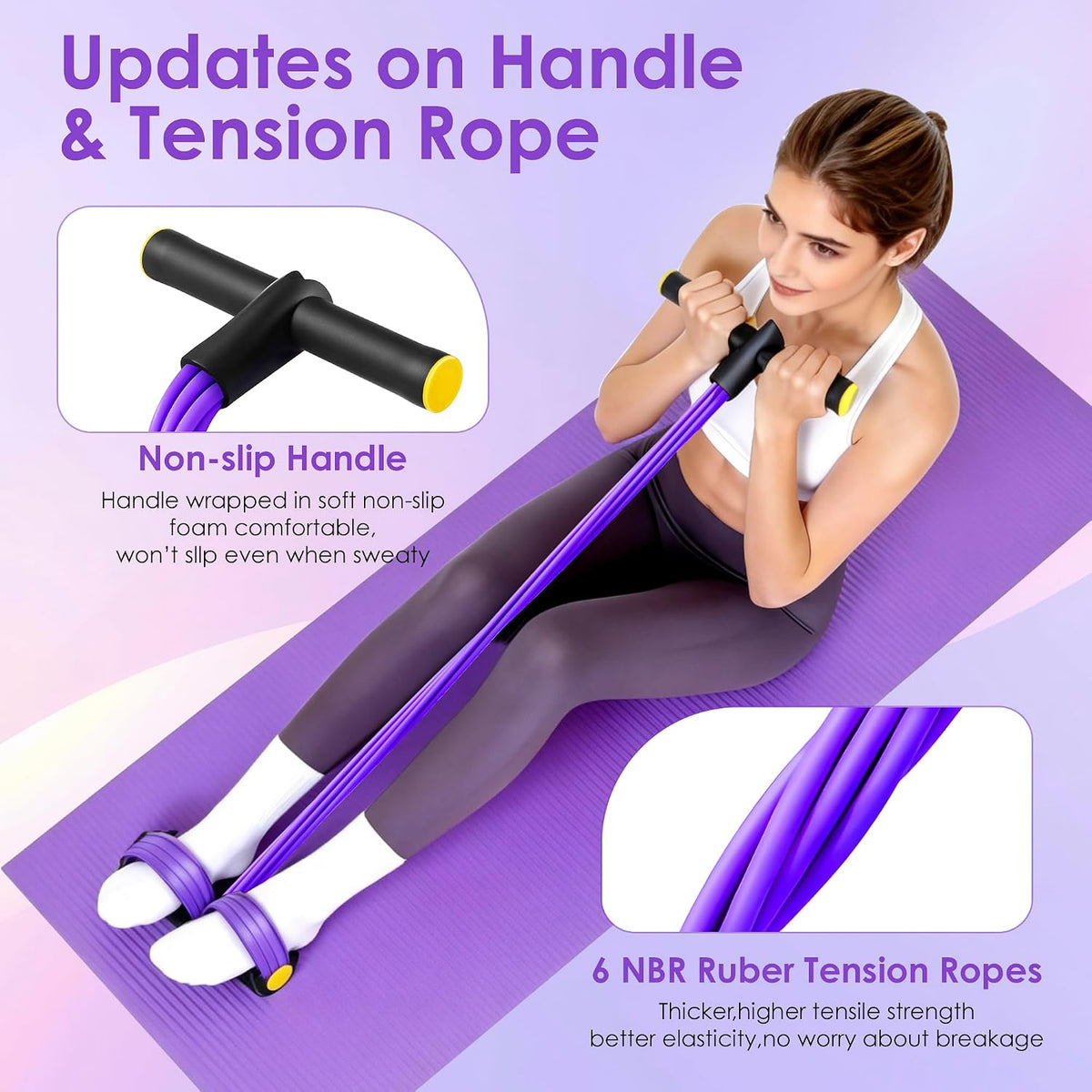 Pedal Resistance Band with Handle, Foot Pedal Resistance Band for Women, Multifunction Exercise Bands for Home Gym Full Body & Working Out