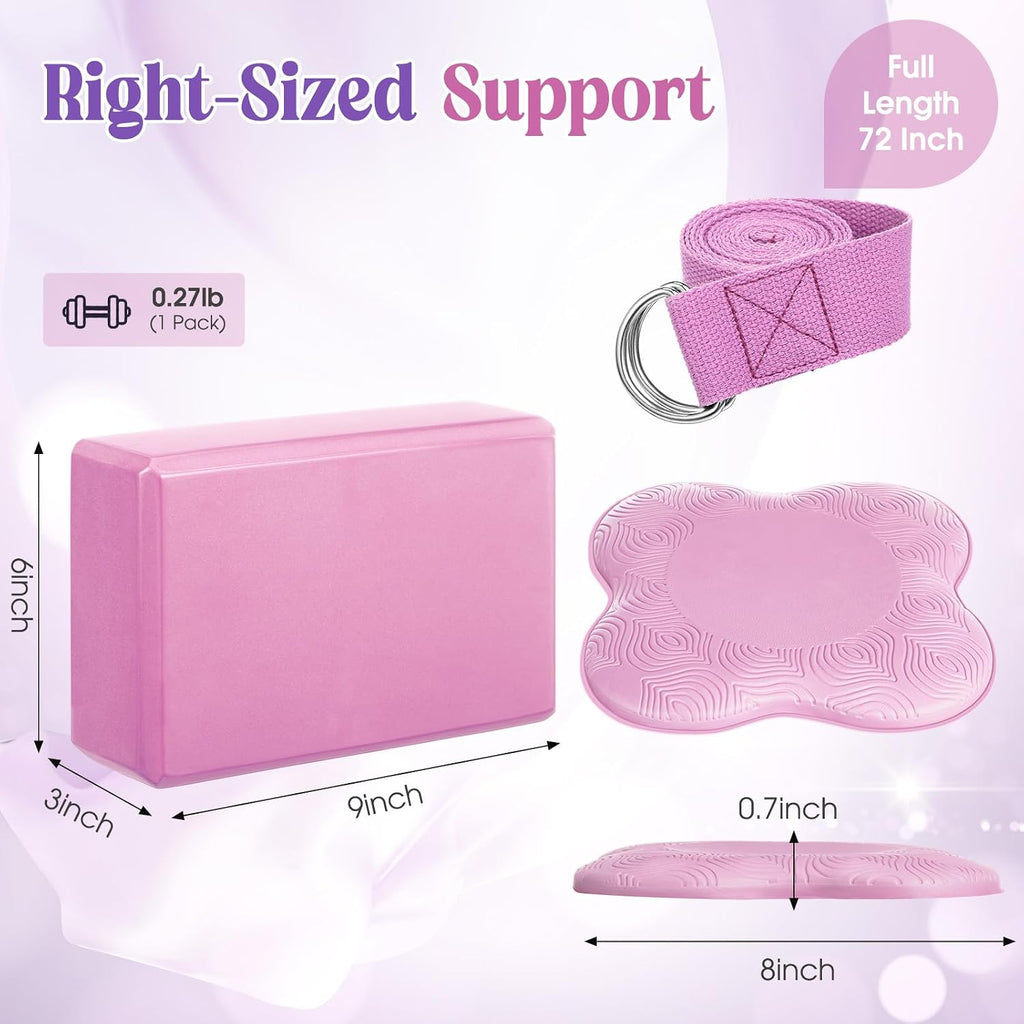RoundFunny 5 Pcs Yoga Blocks Knee Pads Strap Set Foam Pilates