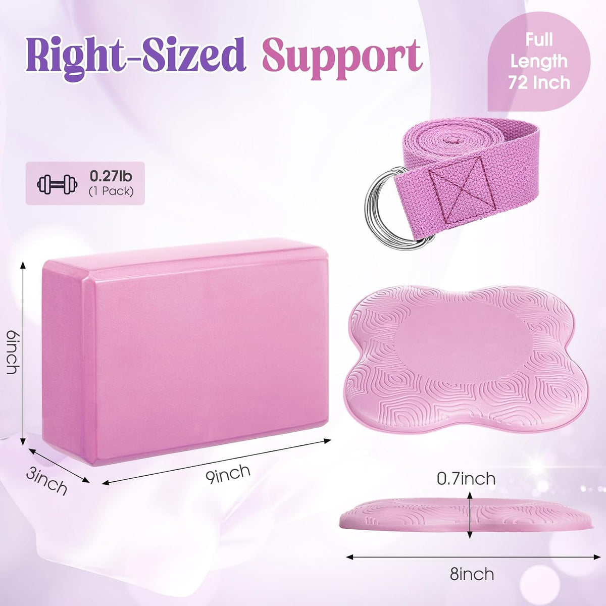 RoundFunny 5 Pcs Yoga Blocks Knee Pads Strap Set Foam Pilates