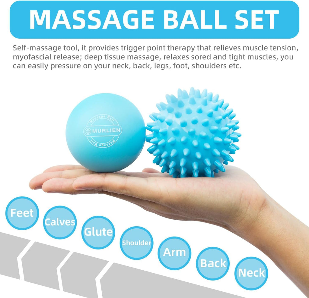Massage Ball Set, Spiky Ball & Lacrosse Ball for Body Massage, Muscle Relief, Deep Tissue, Myofascial Release, Massager for Neck, Shoulder, Back, Foot or Muscle Tension (Blue)