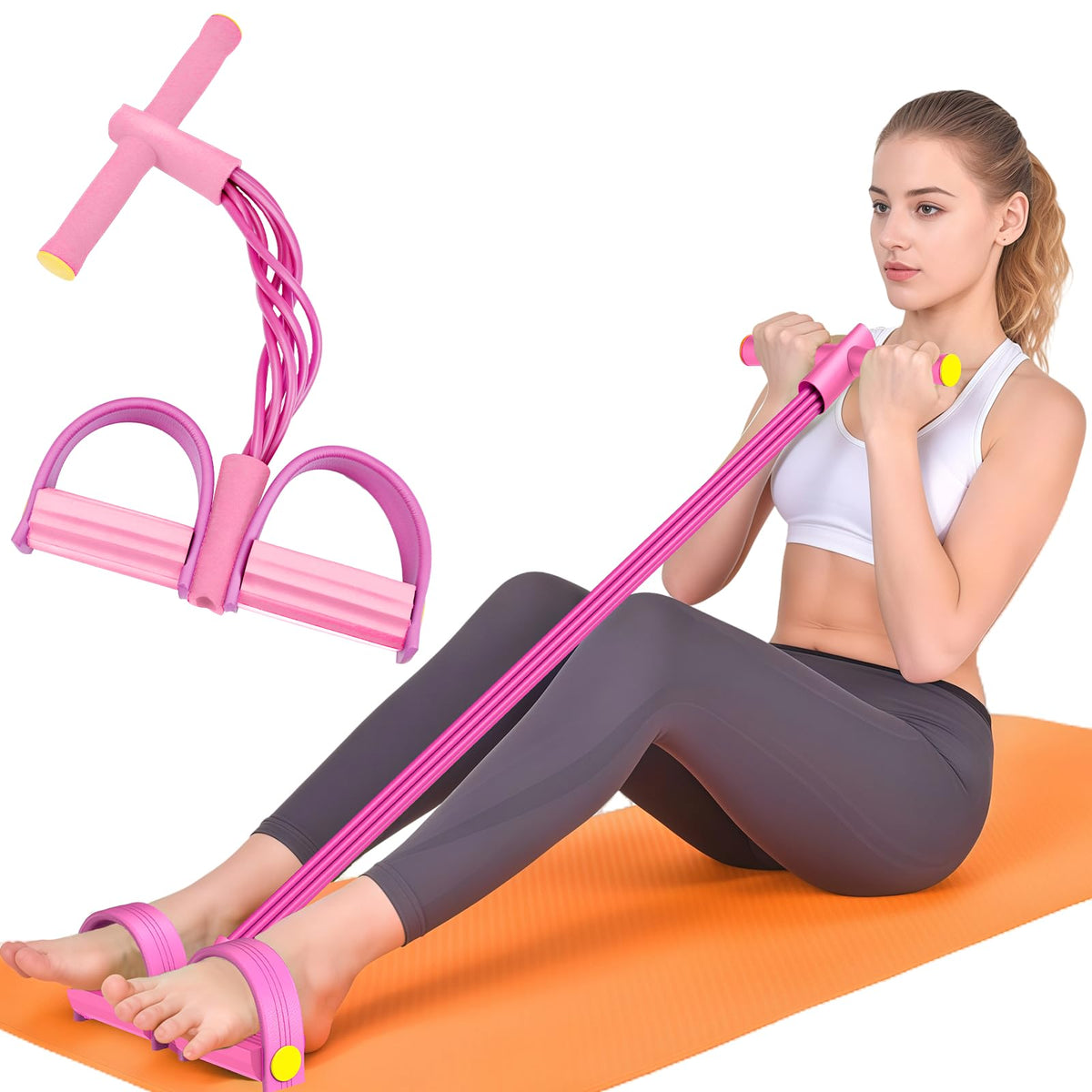Pedal Resistance Band with Handles, 6-Tubes Natural Rubber Exercise Band